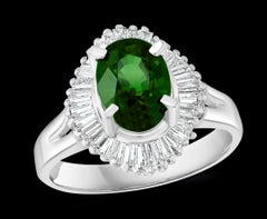 1.8 Carat Oval Tsavorite and 1.0 Carat Diamond Ring in Platinum Estate Size 6