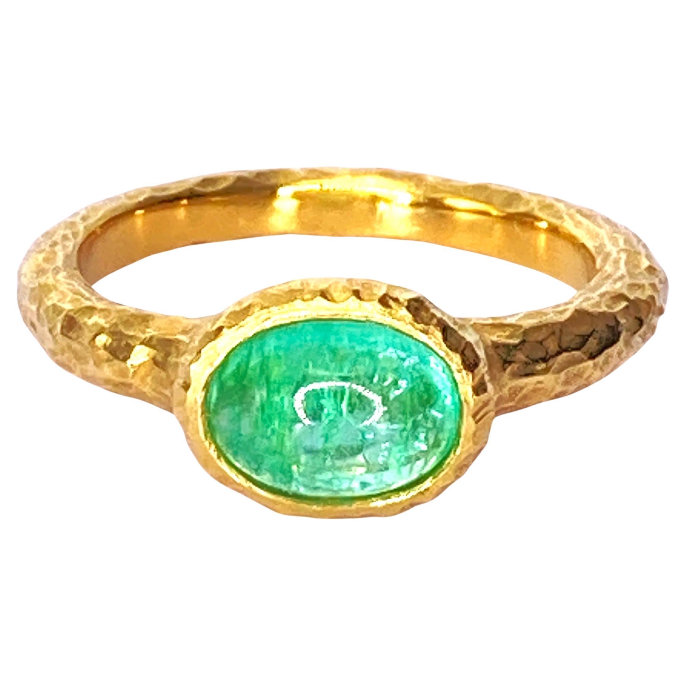 1.8 Carat Paraiba Tourmaline Cabochon 18kt Yellow Gold Ring For Sale