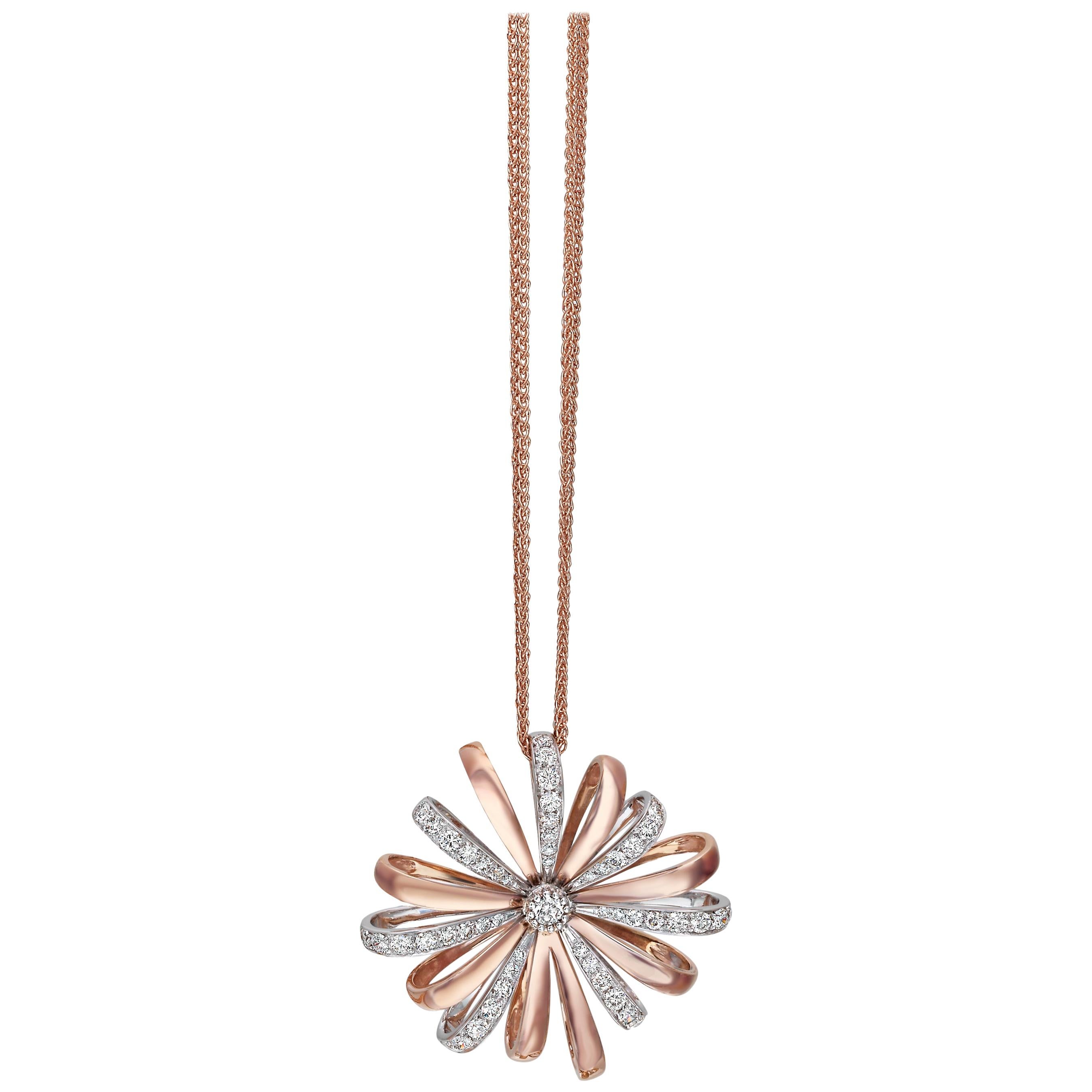 18 Carat Pink and White Gold Round Cut Diamonds Pendant Necklace For Sale