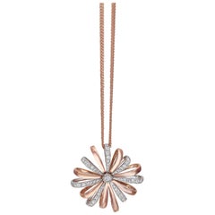 18 Carat Pink and White Gold Round Cut Diamonds Pendant Necklace