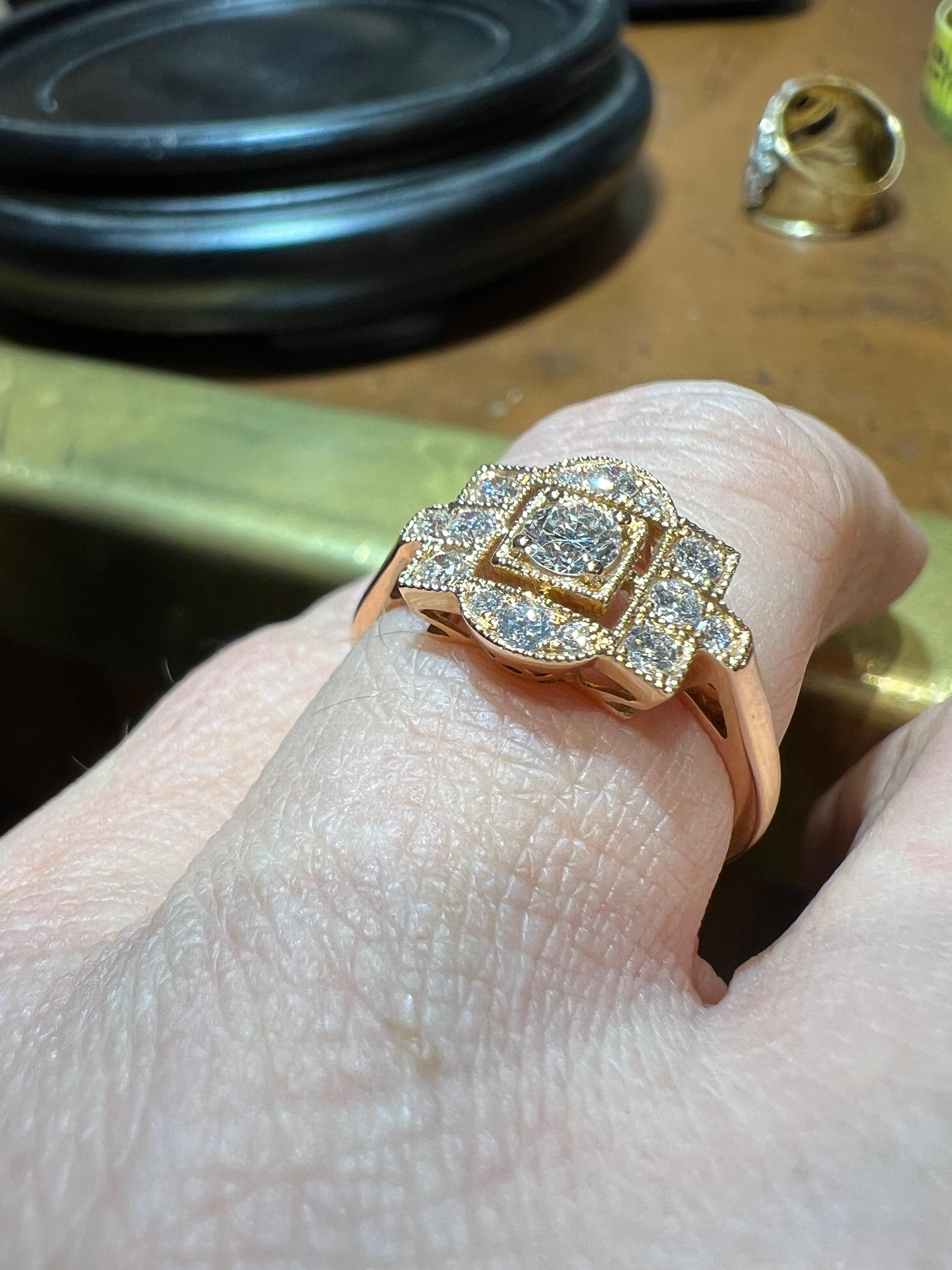 18 carat pink gold diamond pave ring For Sale 6