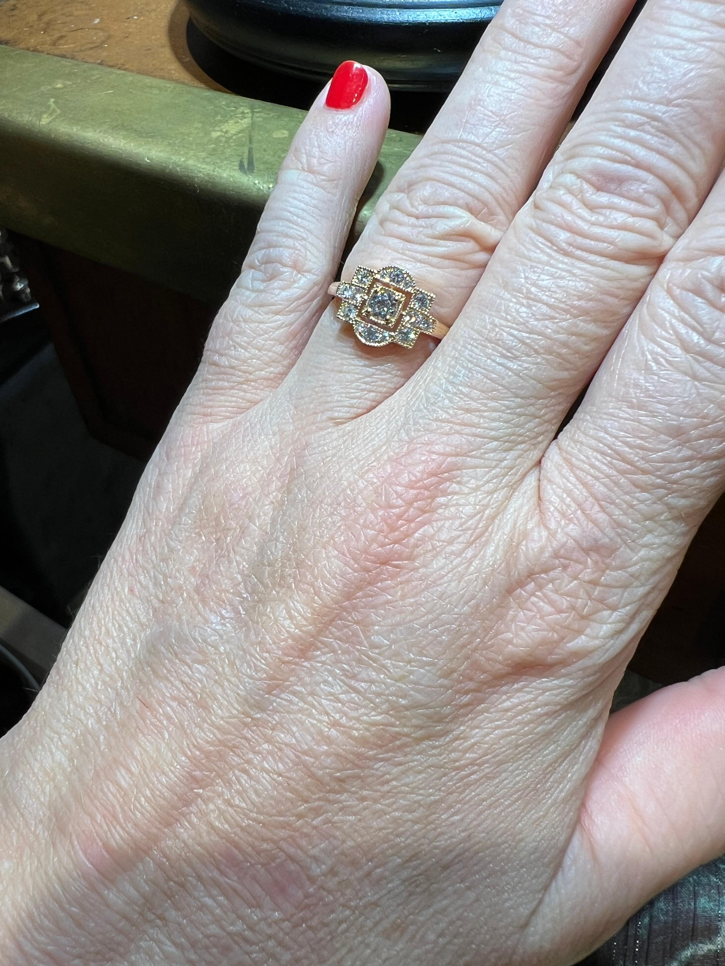 Art Deco 18 carat pink gold diamond pave ring For Sale