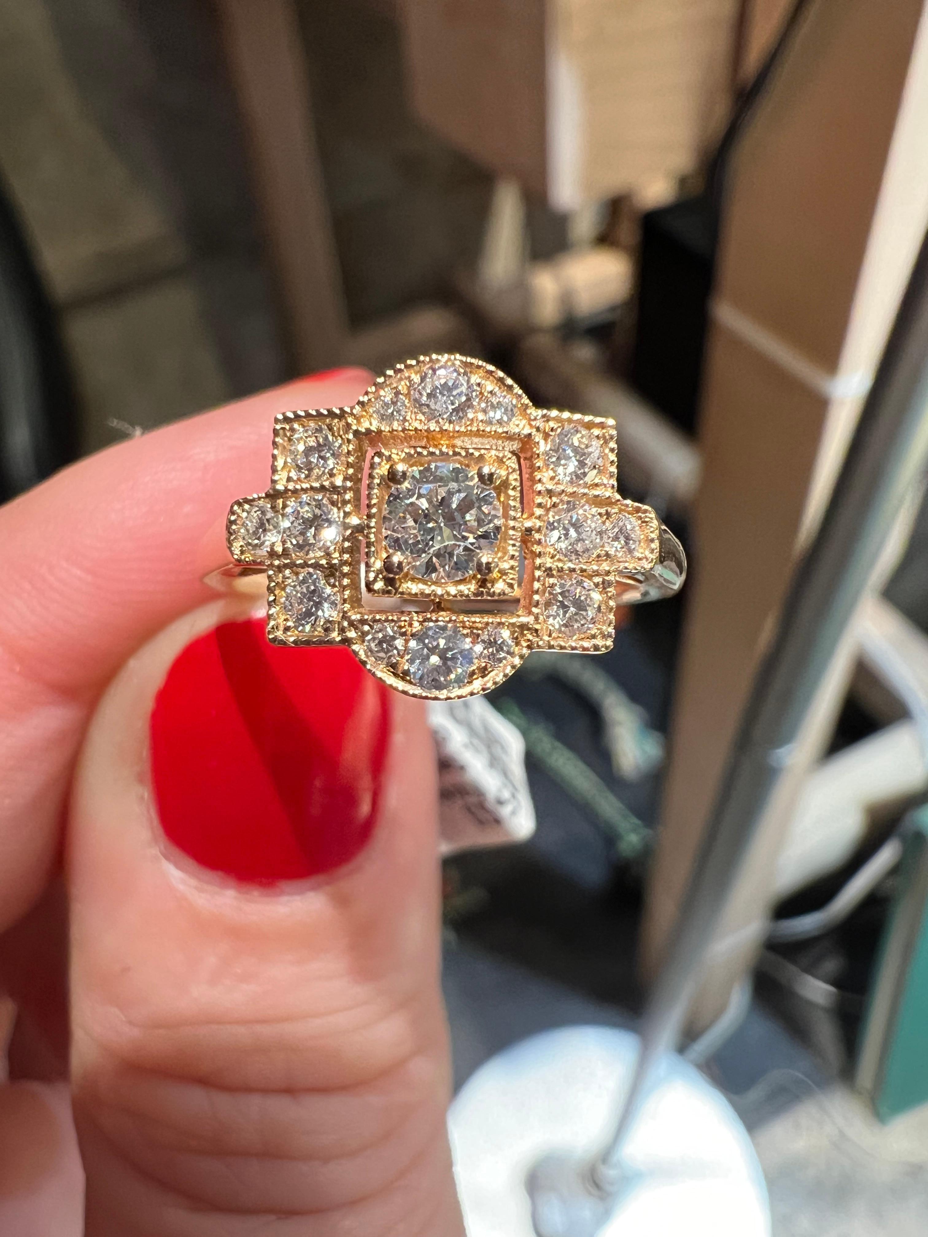 Round Cut 18 carat pink gold diamond pave ring For Sale