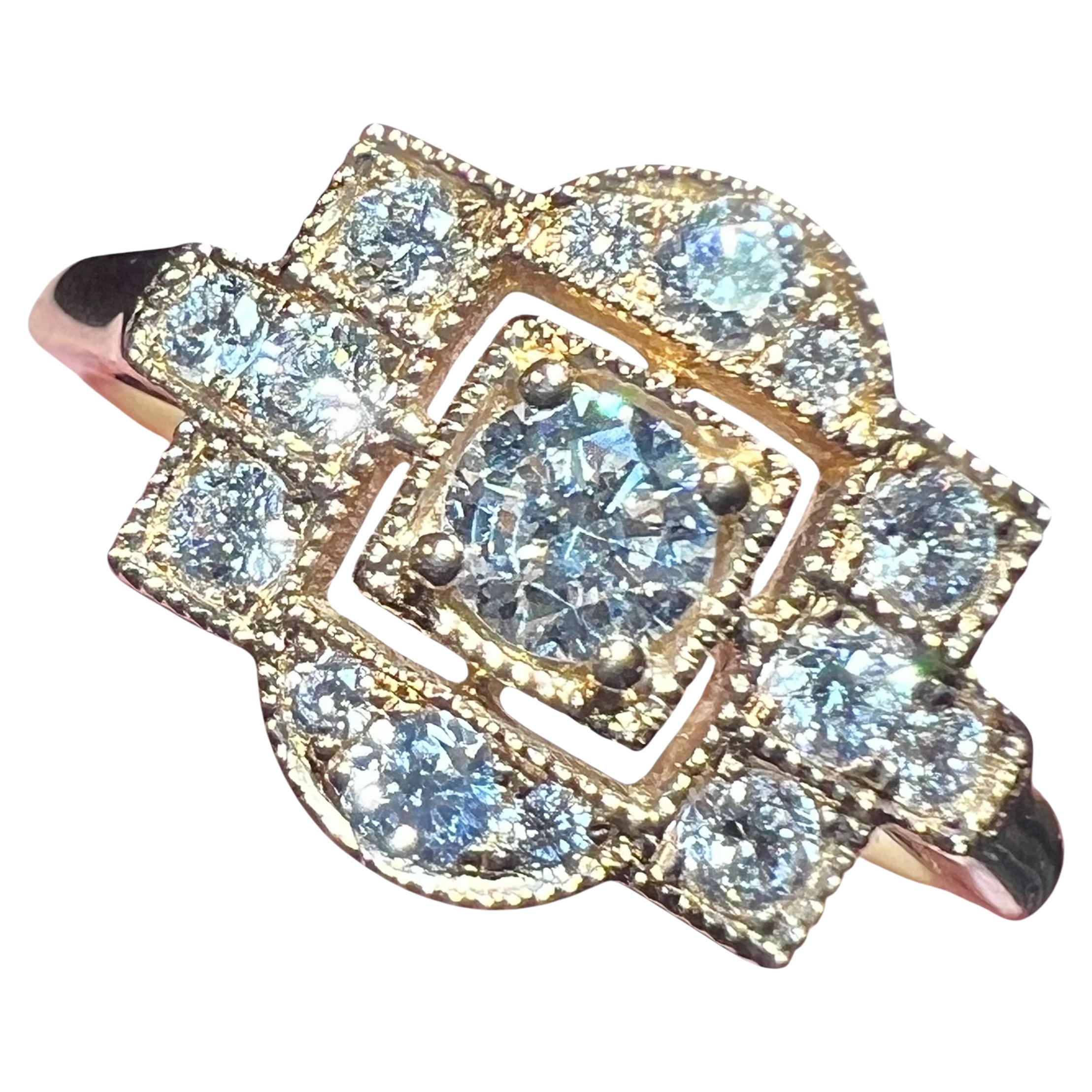 18 carat pink gold diamond pave ring For Sale