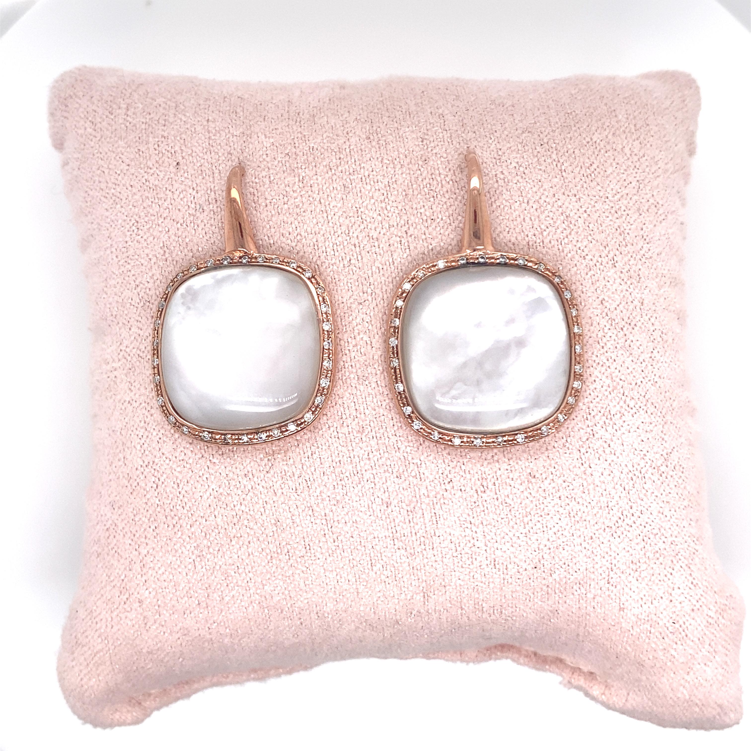 18 Carat Pink Gold Earrings Adorned with a White Quartz Surrounded by Diamonds In New Condition For Sale In Vannes, FR