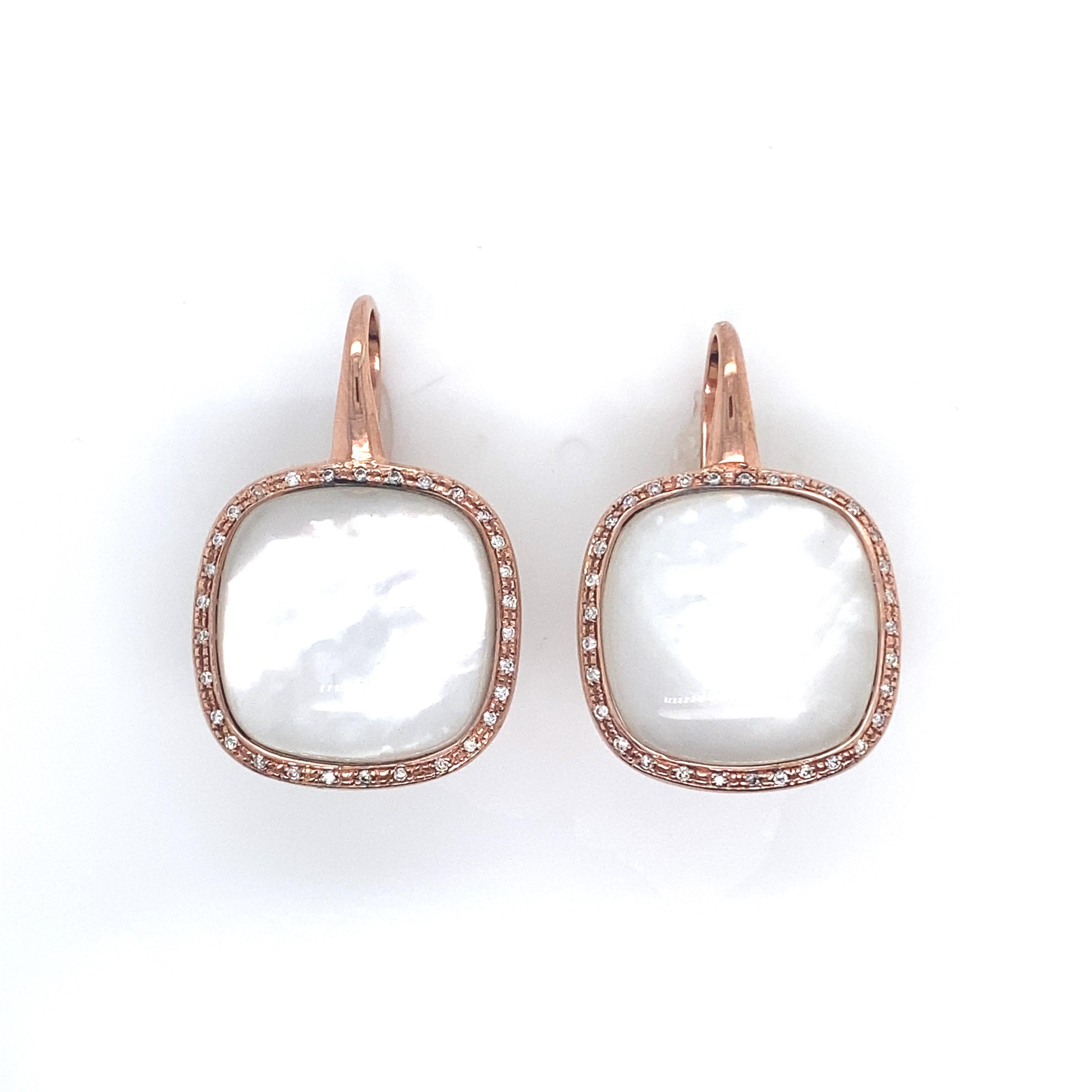 18 Carat Pink Gold Earrings Adorned with a White Quartz Surrounded by Diamonds For Sale 1
