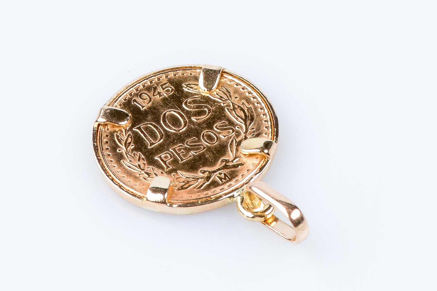 18 carat pink gold pendant coin Estados Unidos Mexicanos de 2 Pesos 1945 5