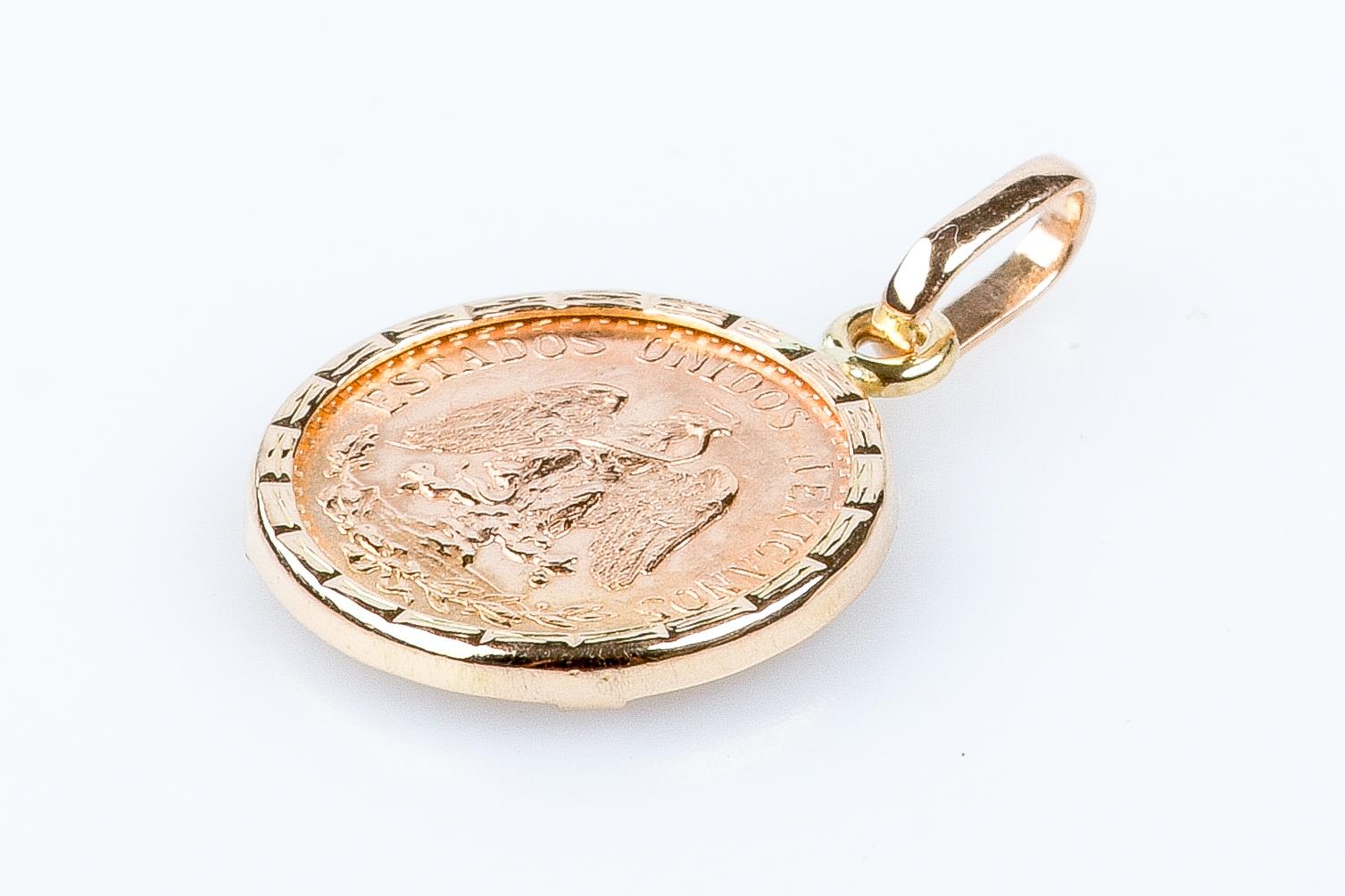 18 carat pink gold pendant coin Estados Unidos Mexicanos de 2 Pesos 1945 1