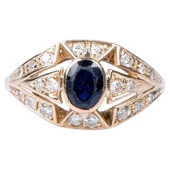 18 carat pink gold ring designed with 0.18 carat sapphire - 0.30 carats diamonds