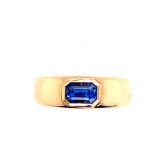Ring with It's Blue Sapphire Emerald Cut or RPC Pink Gold 18 Karat