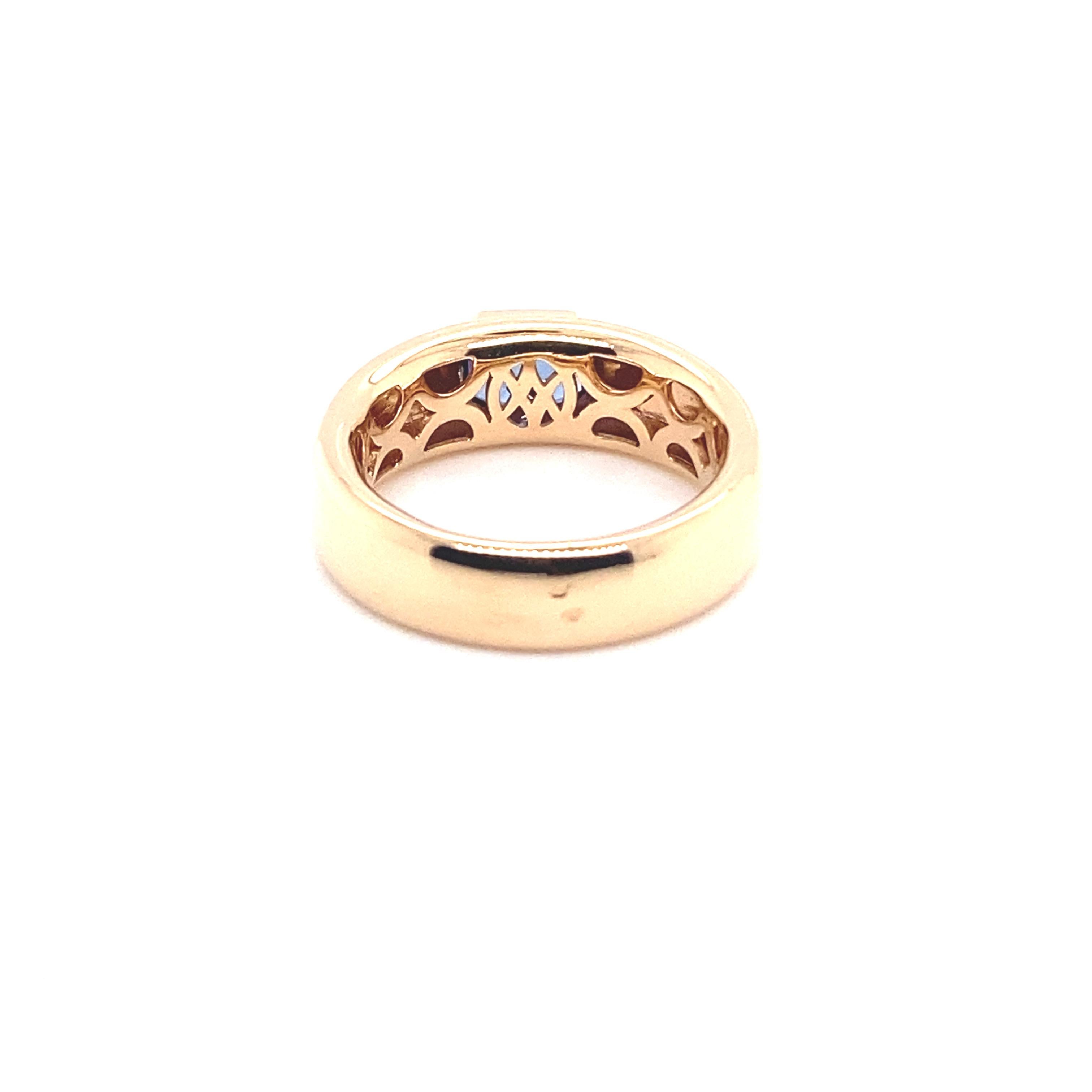 Women's or Men's Ring with It's Blue Sapphire Emerald Cut or RPC Pink Gold 18 Karat  For Sale