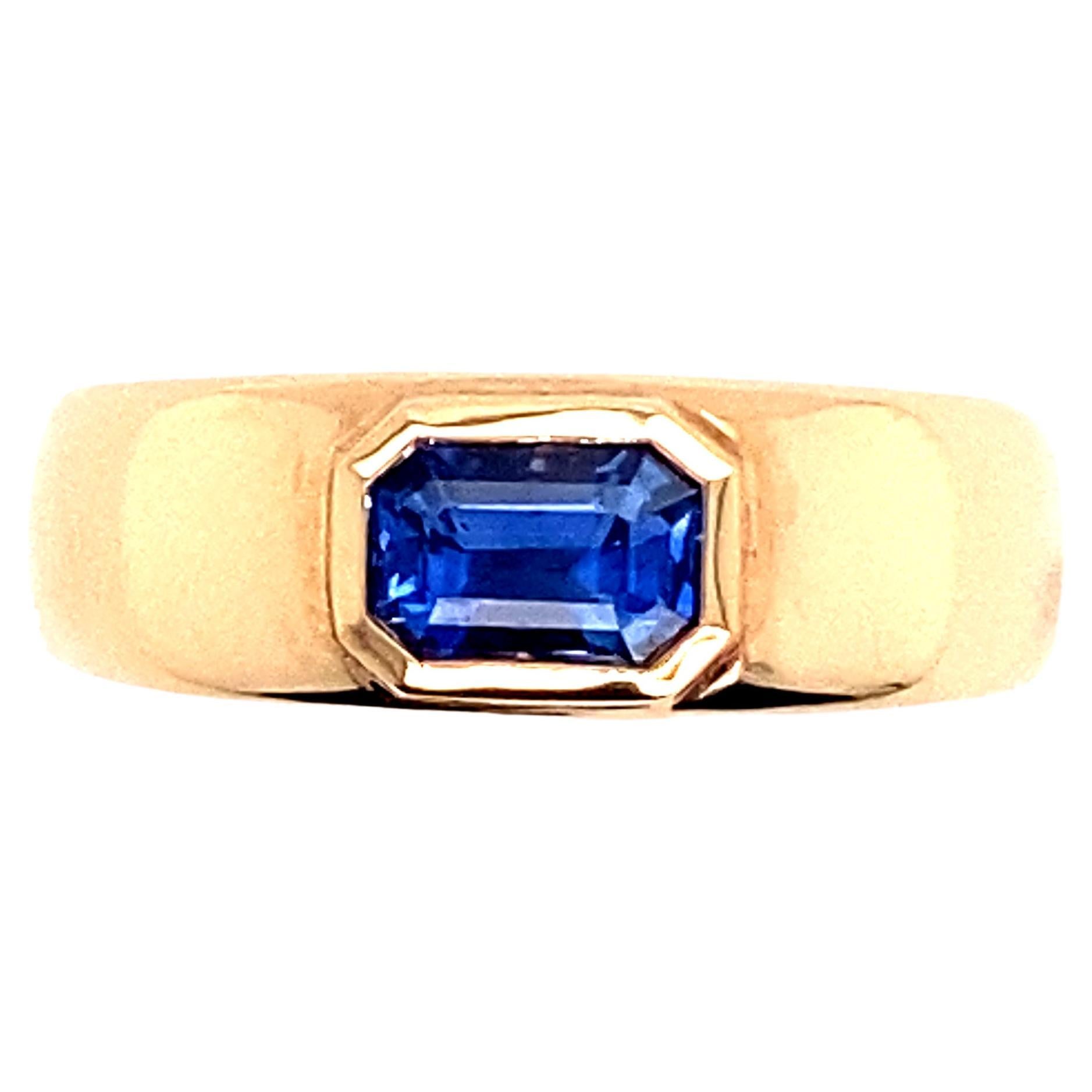 Ring with It's Blue Sapphire Emerald Cut or RPC Pink Gold 18 Karat  For Sale