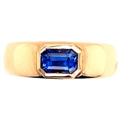 Ring mit blauem Saphir im Smaragdschliff oder RPC Roségold 18 Karat 