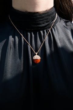 18 Carat Pink Gold Round Cut Diamonds and Carnelian Pendant Necklace