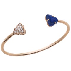 18 Carat Pink Gold Round Cut Diamonds and Lapis Lazuli Bangle