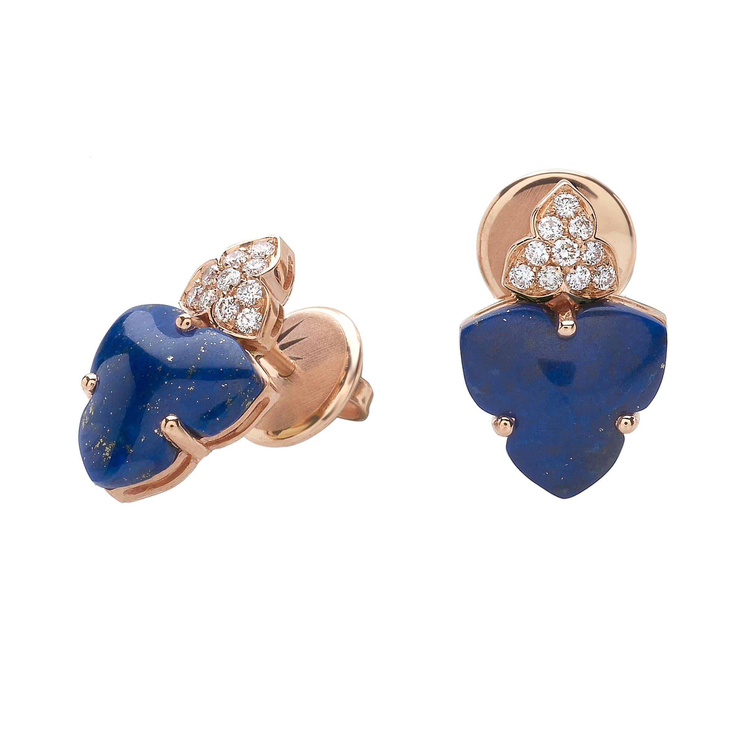 18 Carat Pink Gold Round Cut Diamonds and Lapis Lazuli Stud Earrings, featuring 0,18 carats of diamonds, G color, VVS clarity; total piece weight: 4,80 gr
Handmade in Italy, ready in stock
Being a handmade jewel the above characteristics may be