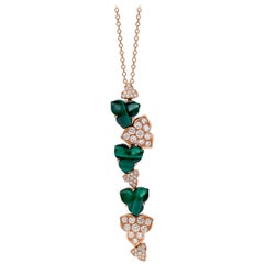 18 Carat Pink Gold Round Cut Diamonds and Malachite Pendant Necklace