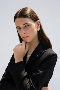 18 Carat Pink Gold Round Cut Diamonds Geometrical Design Ring