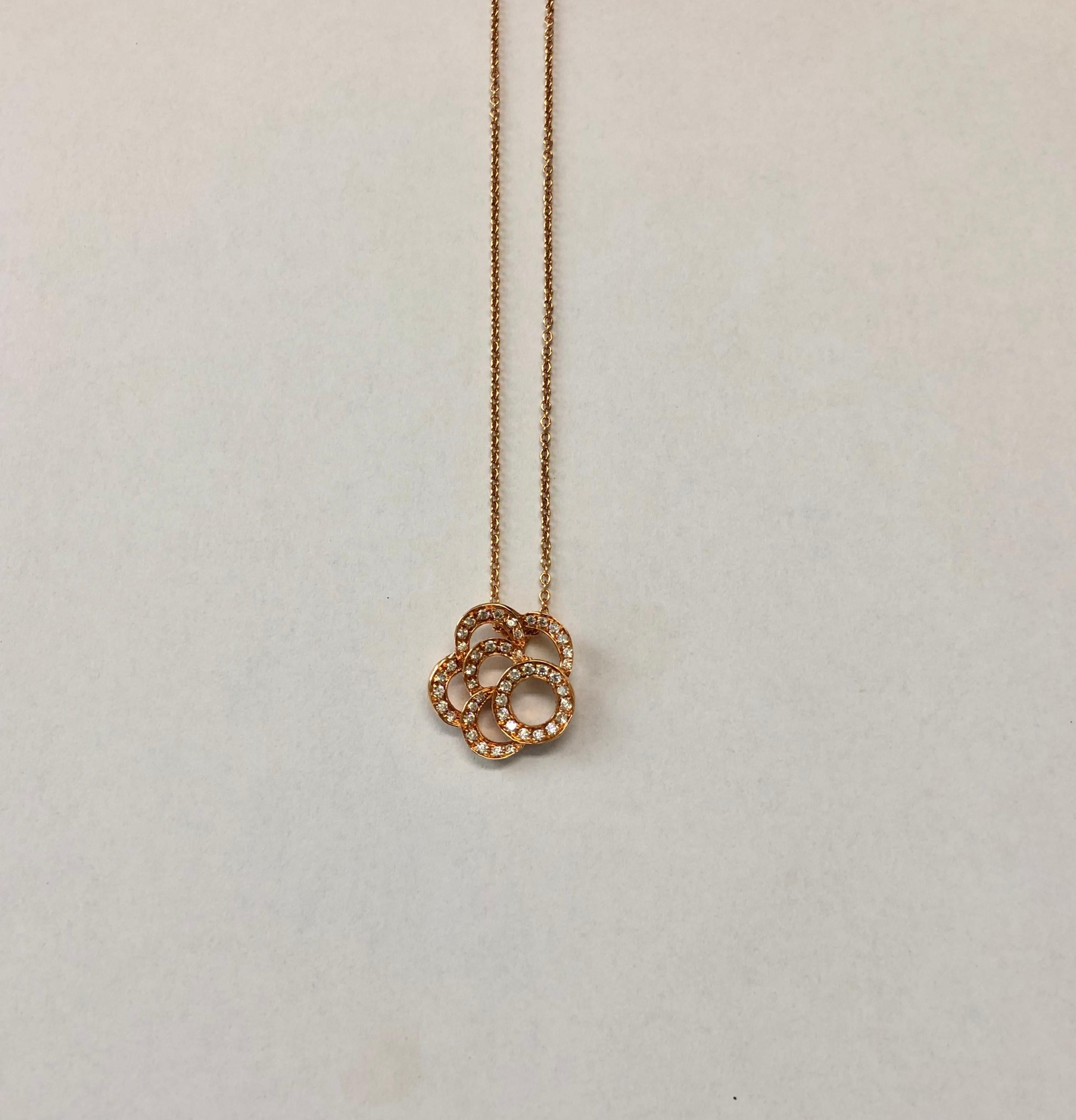 Contemporary 18 Carat Pink Gold Round Cut Diamonds Pendant Necklace For Sale