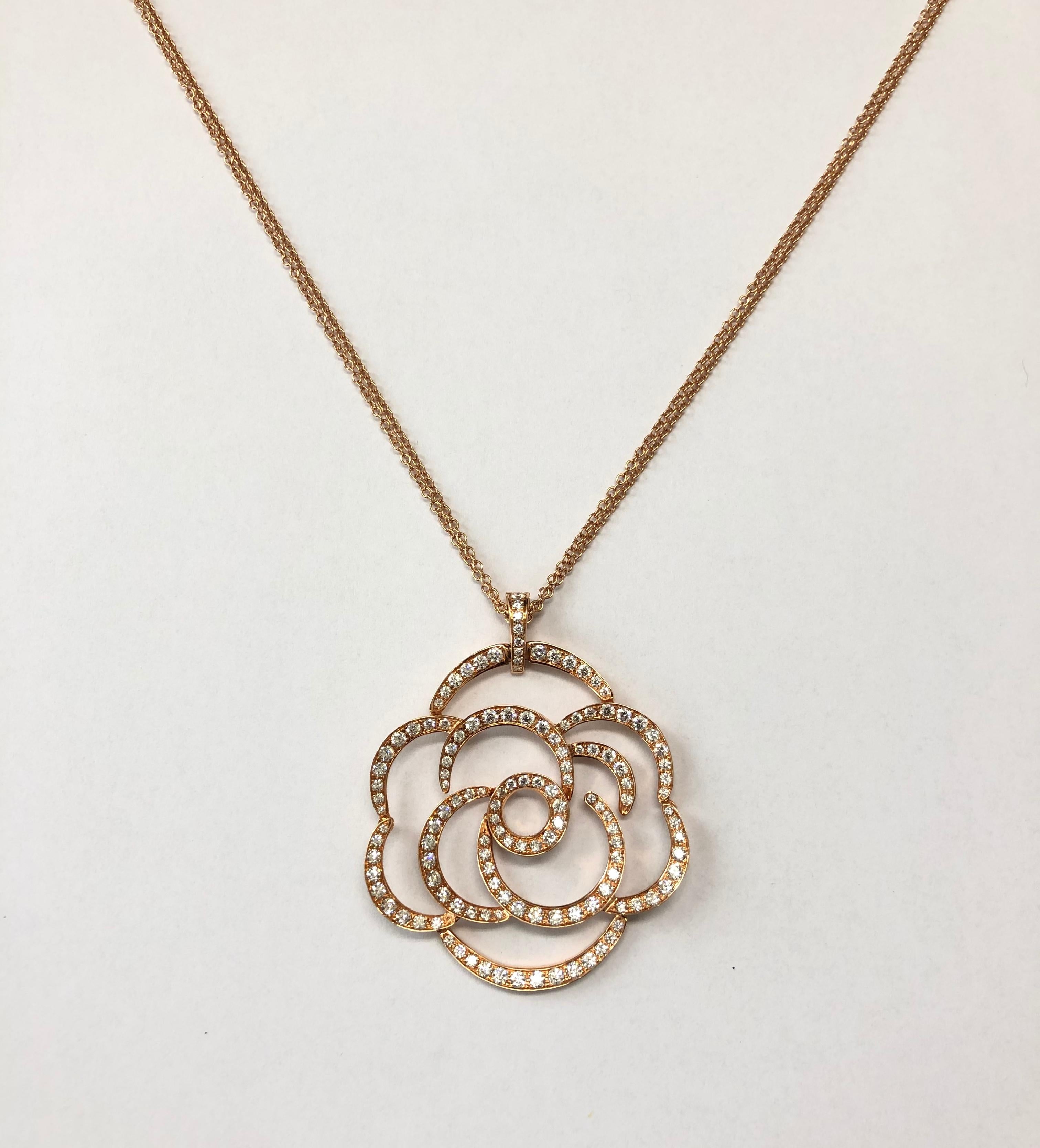 18 Carat Pink Gold Round Cut Diamonds Pendant Necklace In New Condition For Sale In Valenza, IT