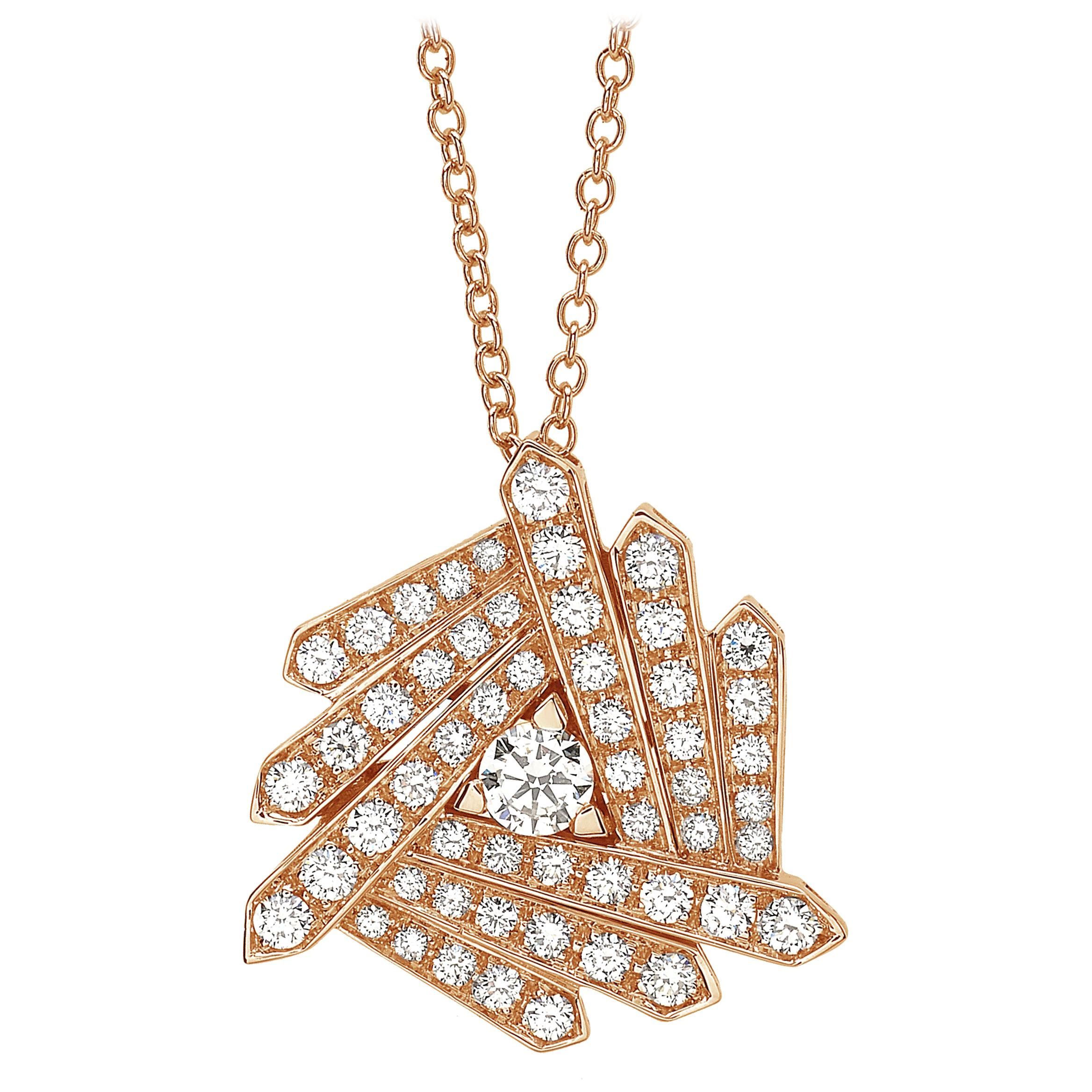 18 Carat Pink Gold Round Cut Diamonds Pendant Necklace For Sale