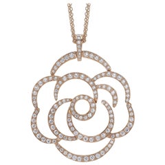 18 Carat Pink Gold Round Cut Diamonds Pendant Necklace