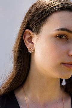 18 Carat Pink Gold Round Cut Diamonds Stud Earrings