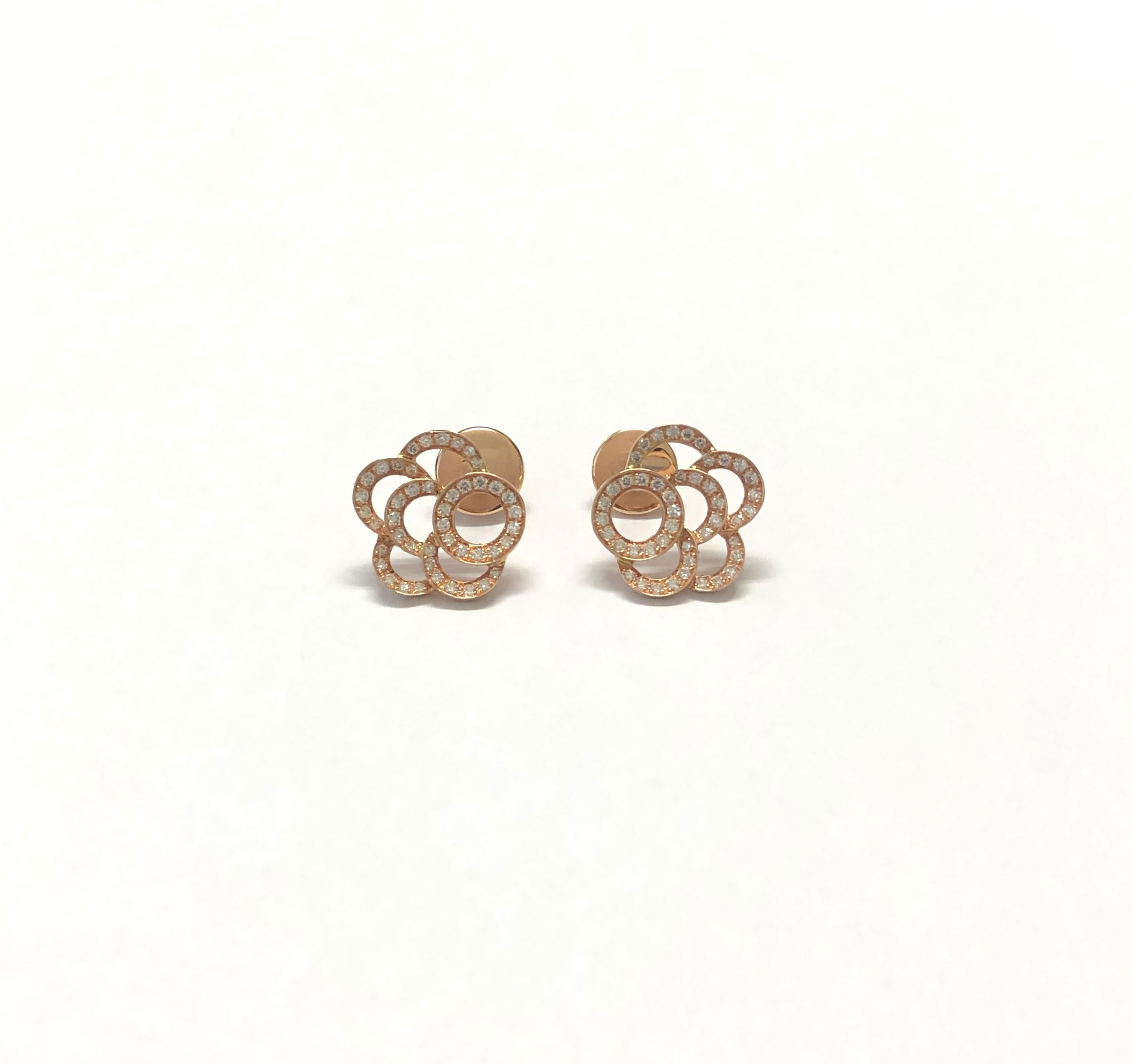 Women's 18 Carat Pink Gold Round Cut Diamonds Stud Earrings For Sale