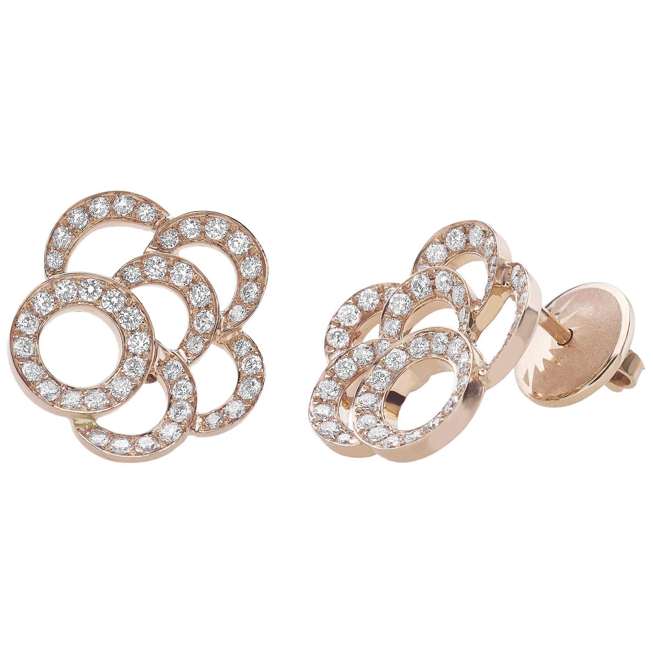 18 Carat Pink Gold Round Cut Diamonds Stud Earrings For Sale