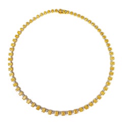 18 Carat Radiant Natural Yellow Diamonds Alternating Tennis Necklace in 18K Gold