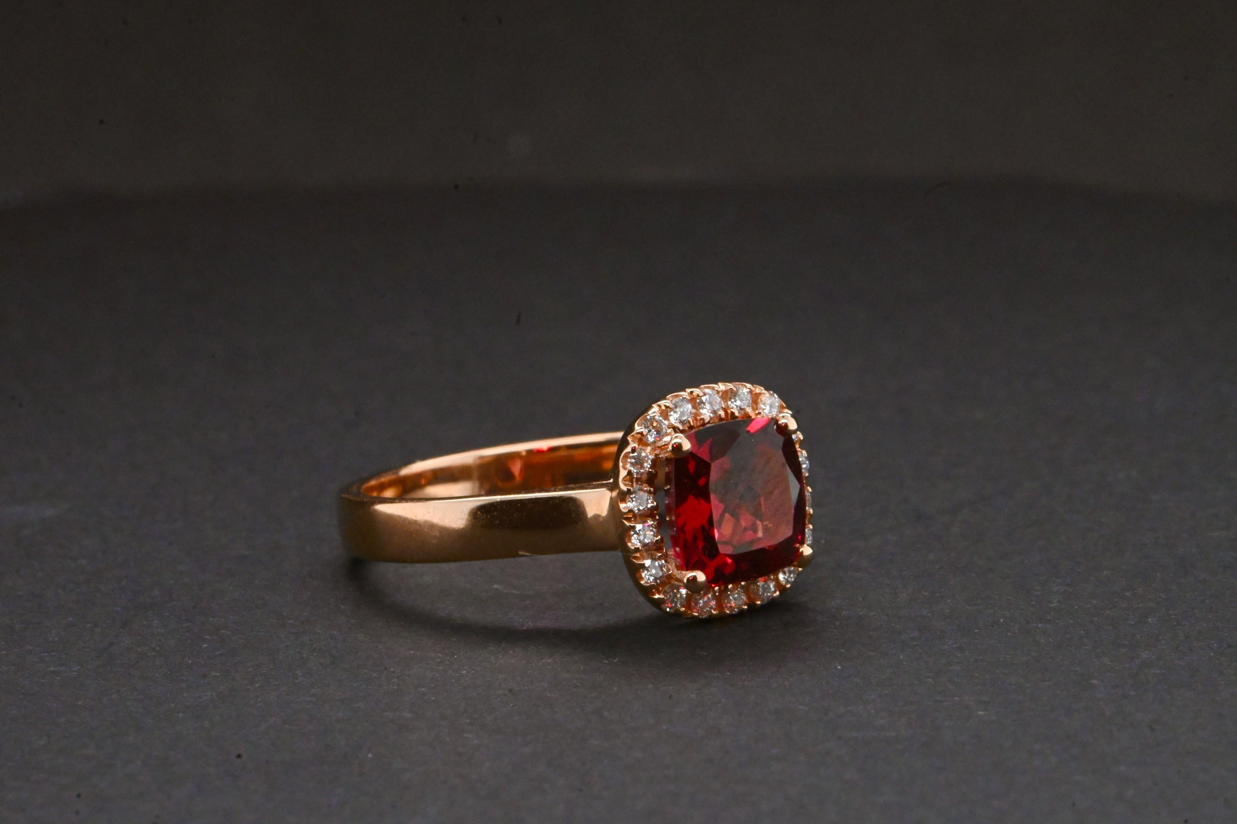 Artisan 18 Carat Rhodolite And Diamond Rose Ring For Sale