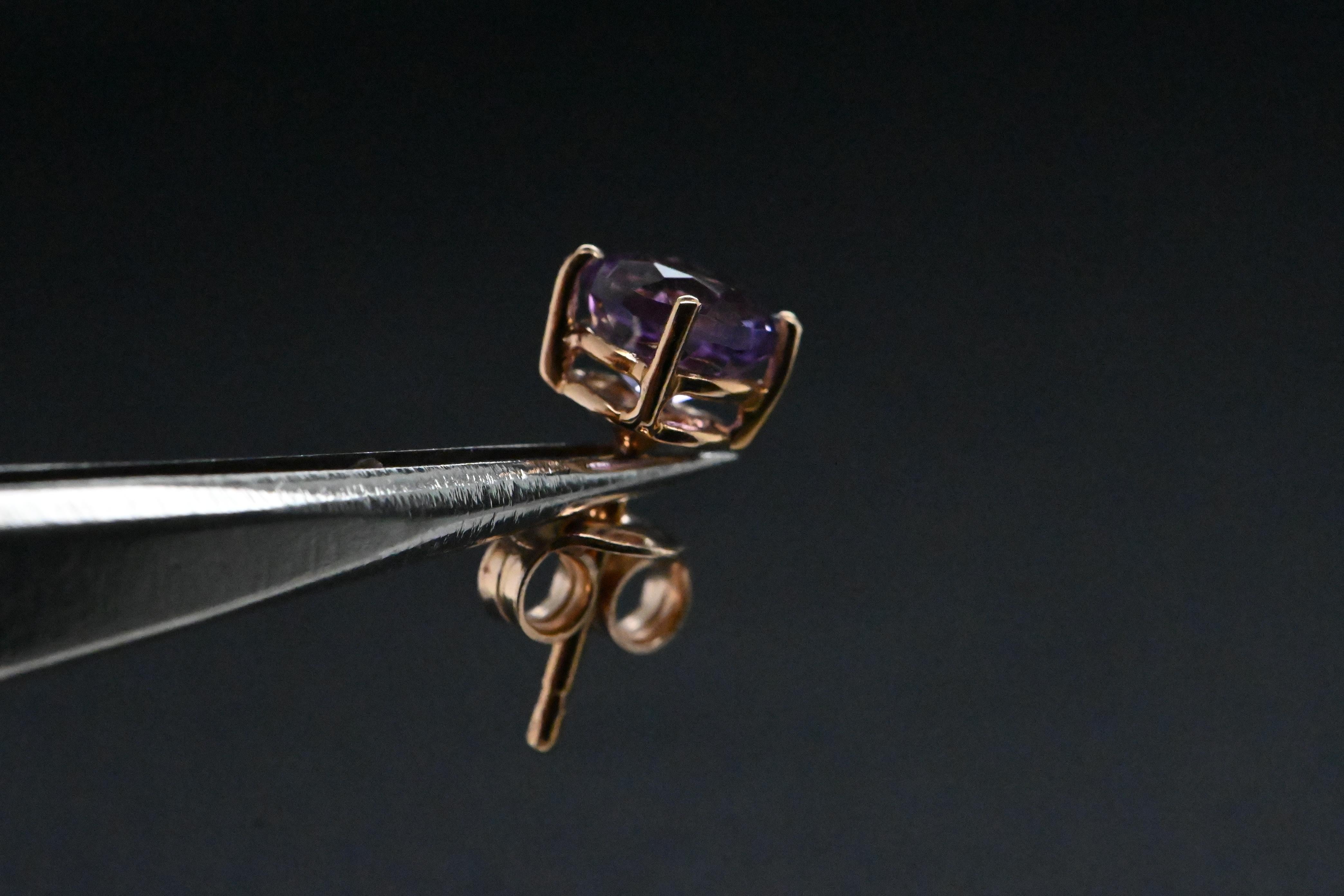 Artisan 18 Carat Rose Gold Amethyst Earrings For Sale
