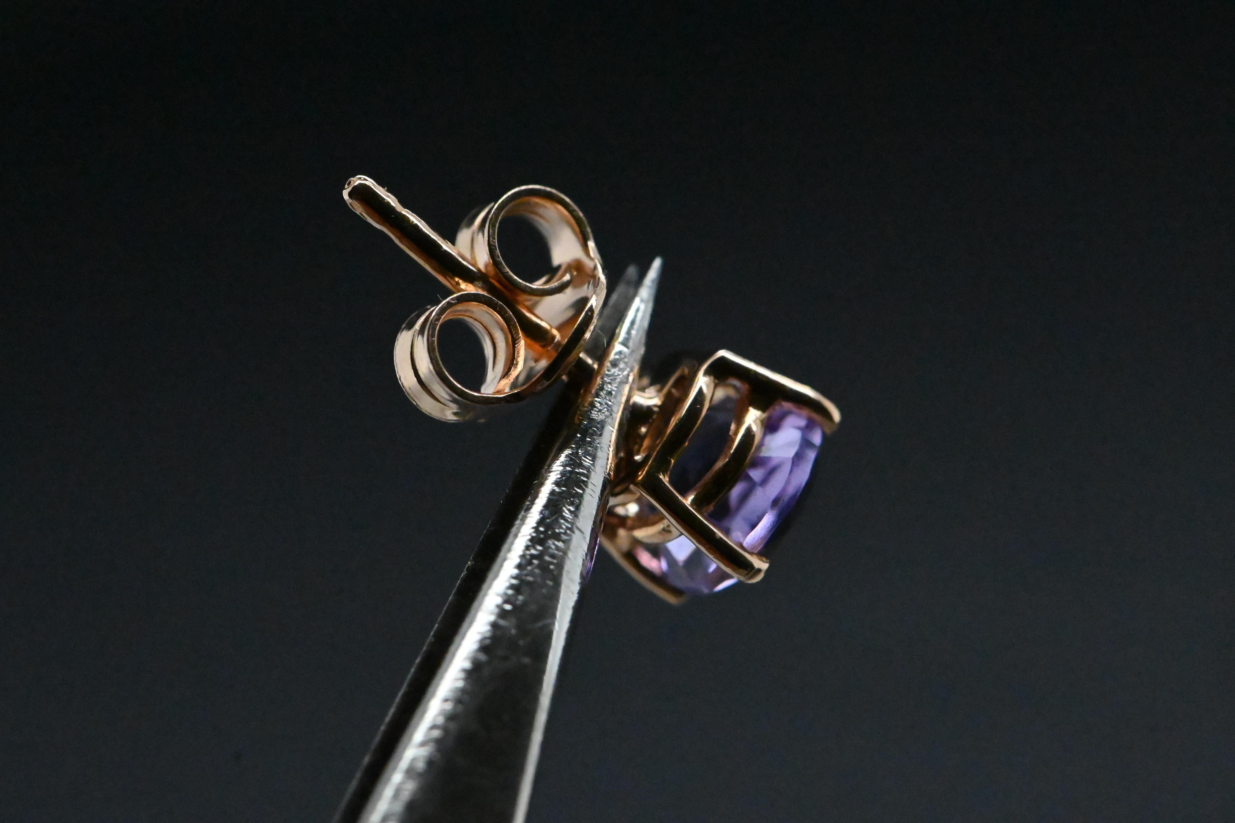 Women's or Men's 18 Carat Rose Gold Amethyst Earrings For Sale