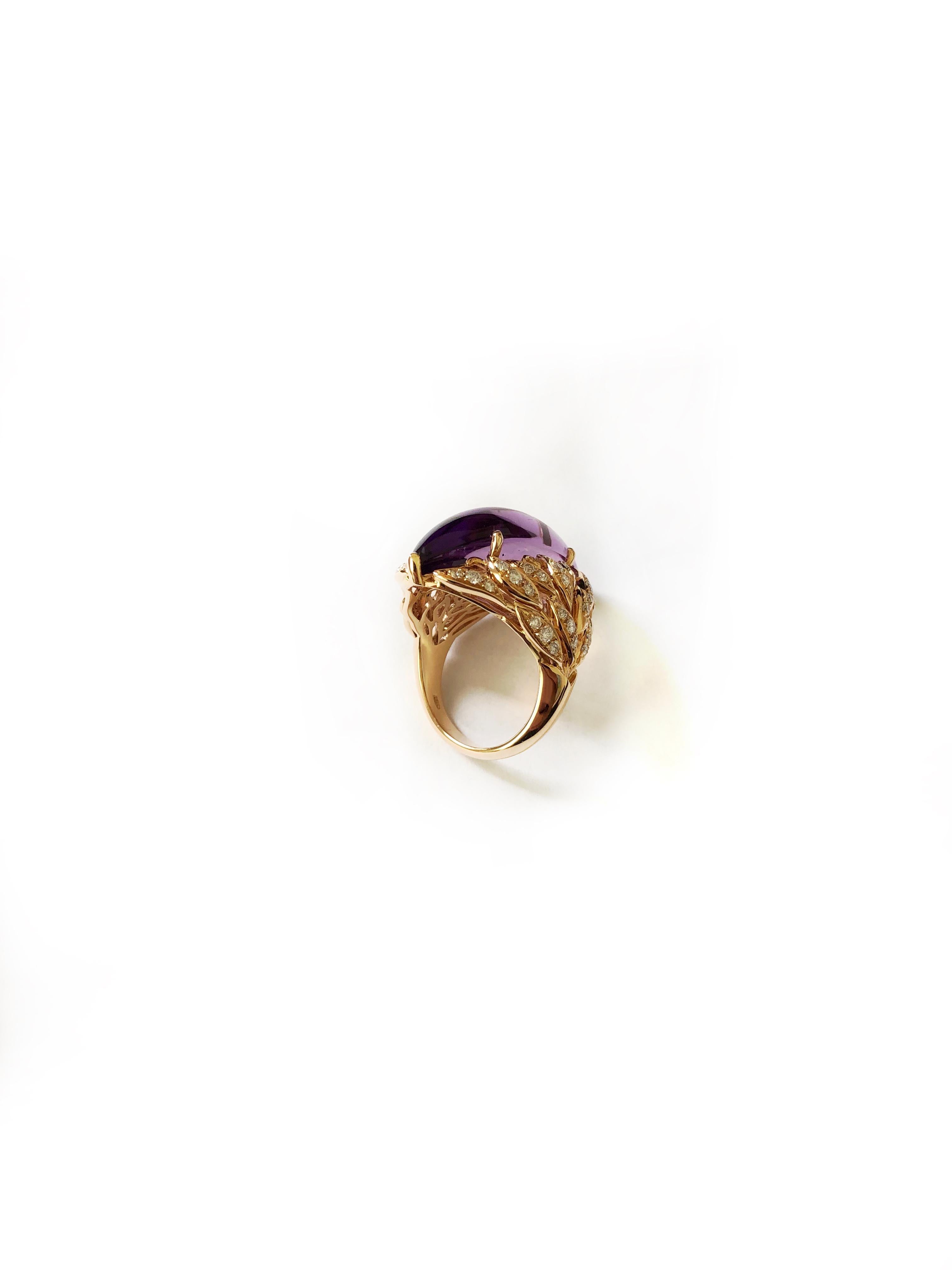 18 Carat Rose Gold Amethyst Round Brilliant Cut Diamonds Cocktail Ring In New Condition For Sale In Valenza, IT
