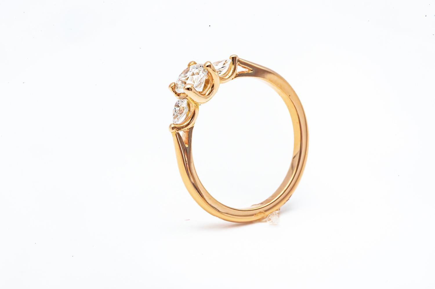 Artisan Engagement Ring Diamond Rose Gold 18 Karat  For Sale
