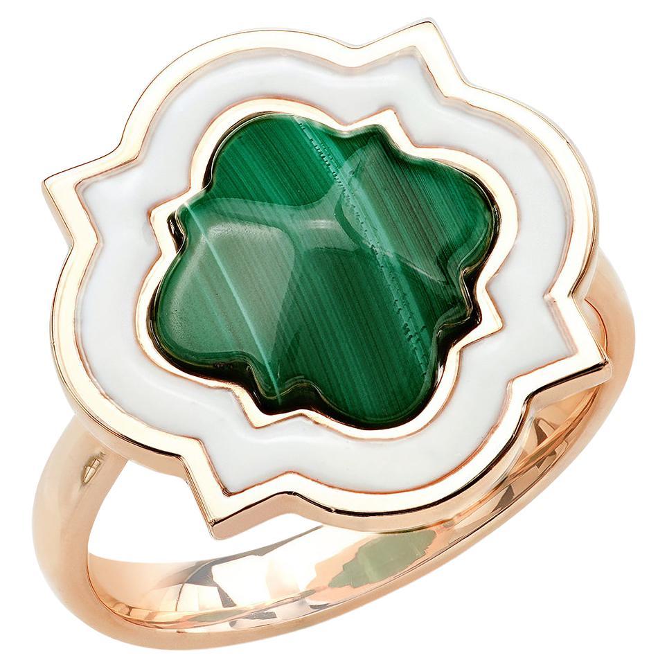 18 Carat Rose Gold and White Enamel with Malachite, Anime Ring, Iconic Jewels For Sale