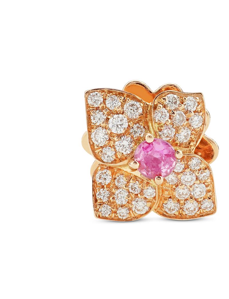 Contemporary 18 Carat Rose Gold, Diamonds and Pink Sapphires, Ortensia Earrings Leonori For Sale