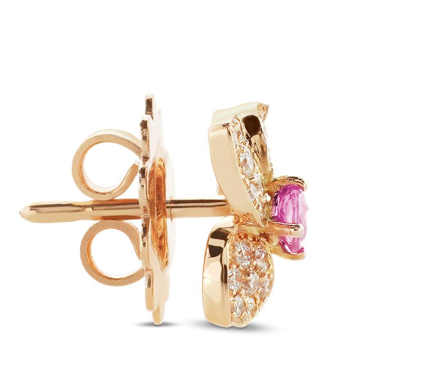Brilliant Cut 18 Carat Rose Gold, Diamonds and Pink Sapphires, Ortensia Earrings Leonori For Sale