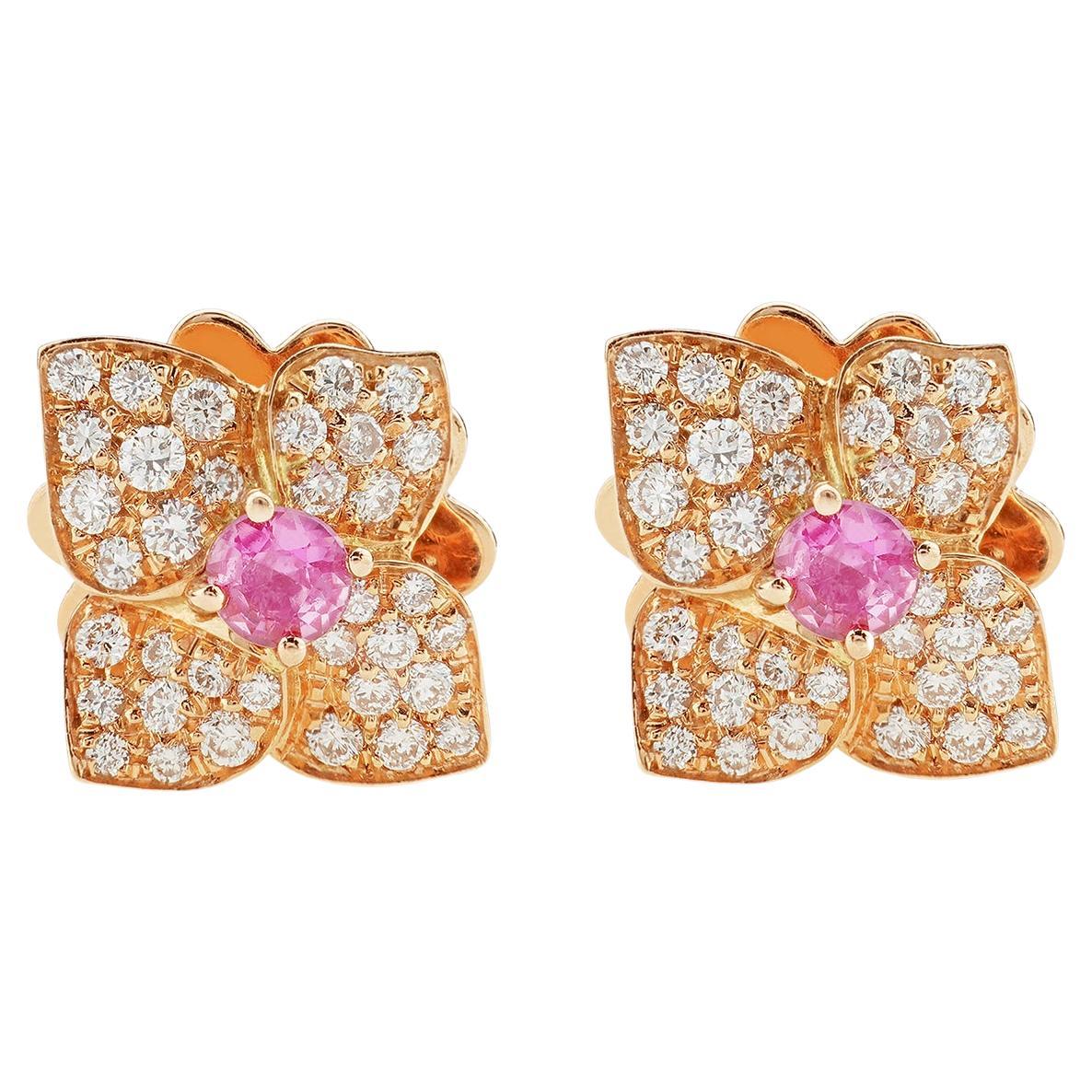 18 Carat Rose Gold, Diamonds and Pink Sapphires, Ortensia Earrings Leonori For Sale