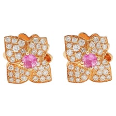 18 Carat Rose Gold, Diamonds and Pink Sapphires, Ortensia Earrings Leonori