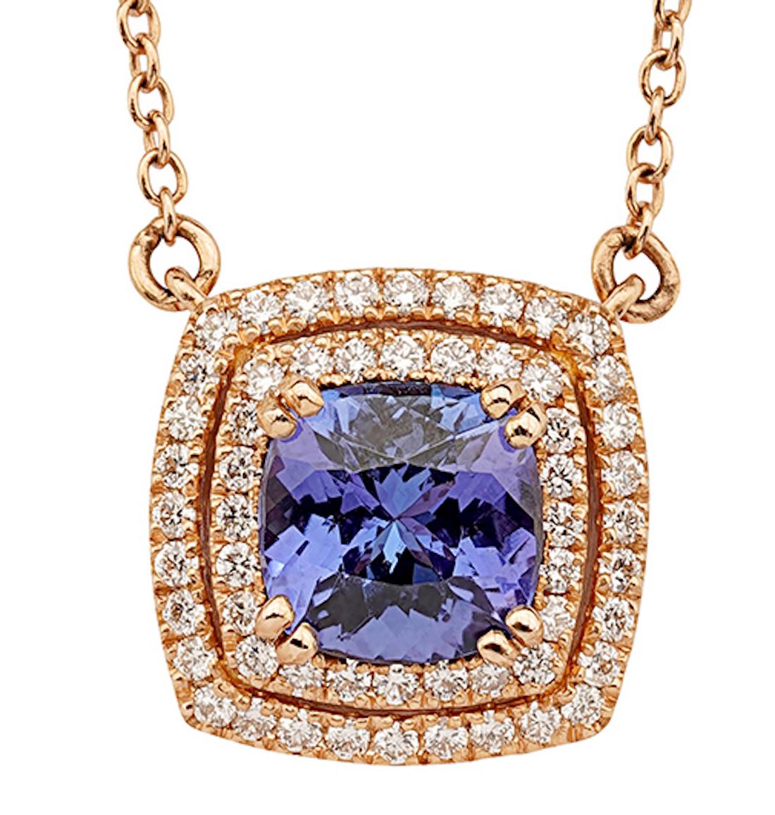 Contemporary 18 Carat Rose Gold, Diamonds and Tanzanite, Pure Harmony Pendant Necklace For Sale