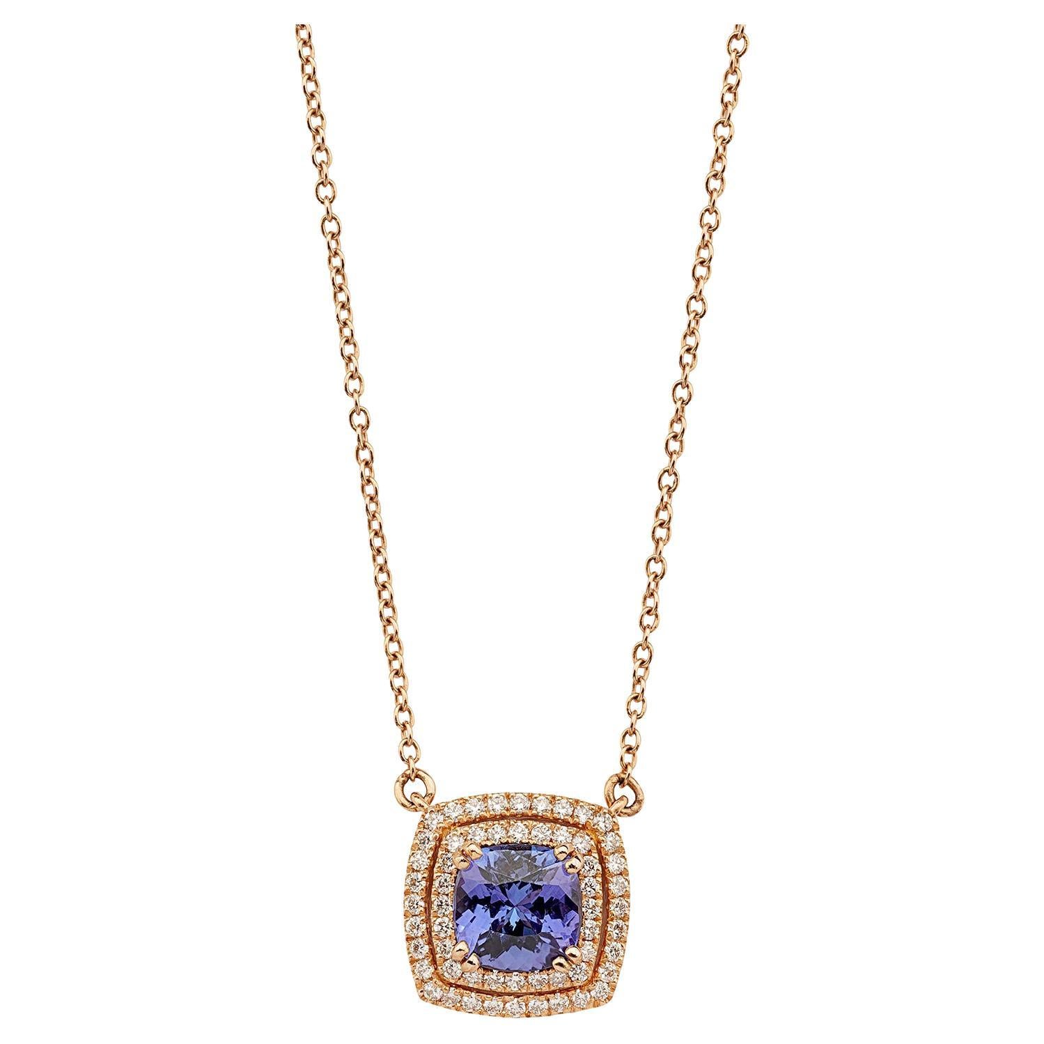 18 Carat Rose Gold, Diamonds and Tanzanite, Pure Harmony Pendant Necklace For Sale
