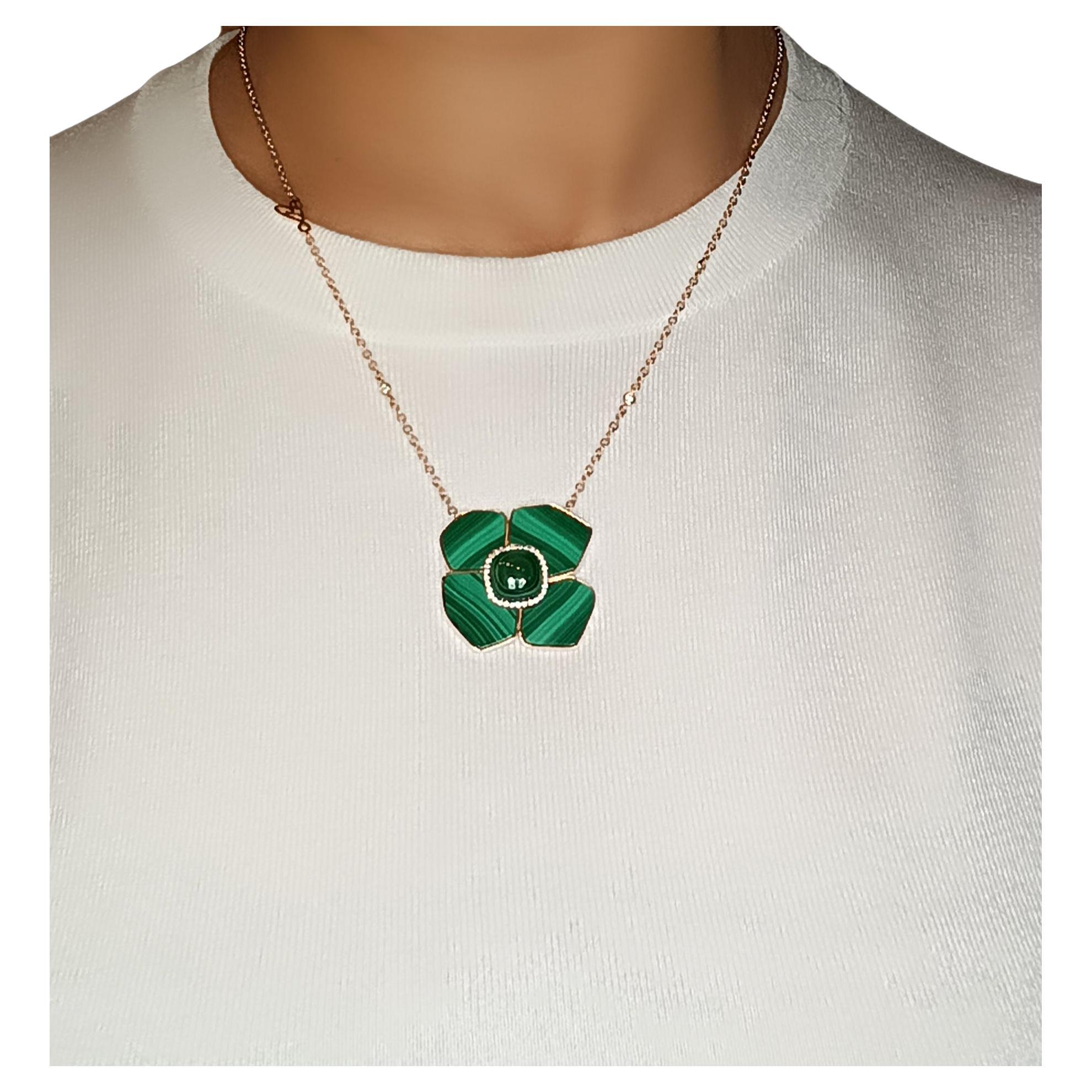 18 Carat Rose Gold Grams 14.35 Malachite Diamonds 0.22 Carats Necklace For Sale 3