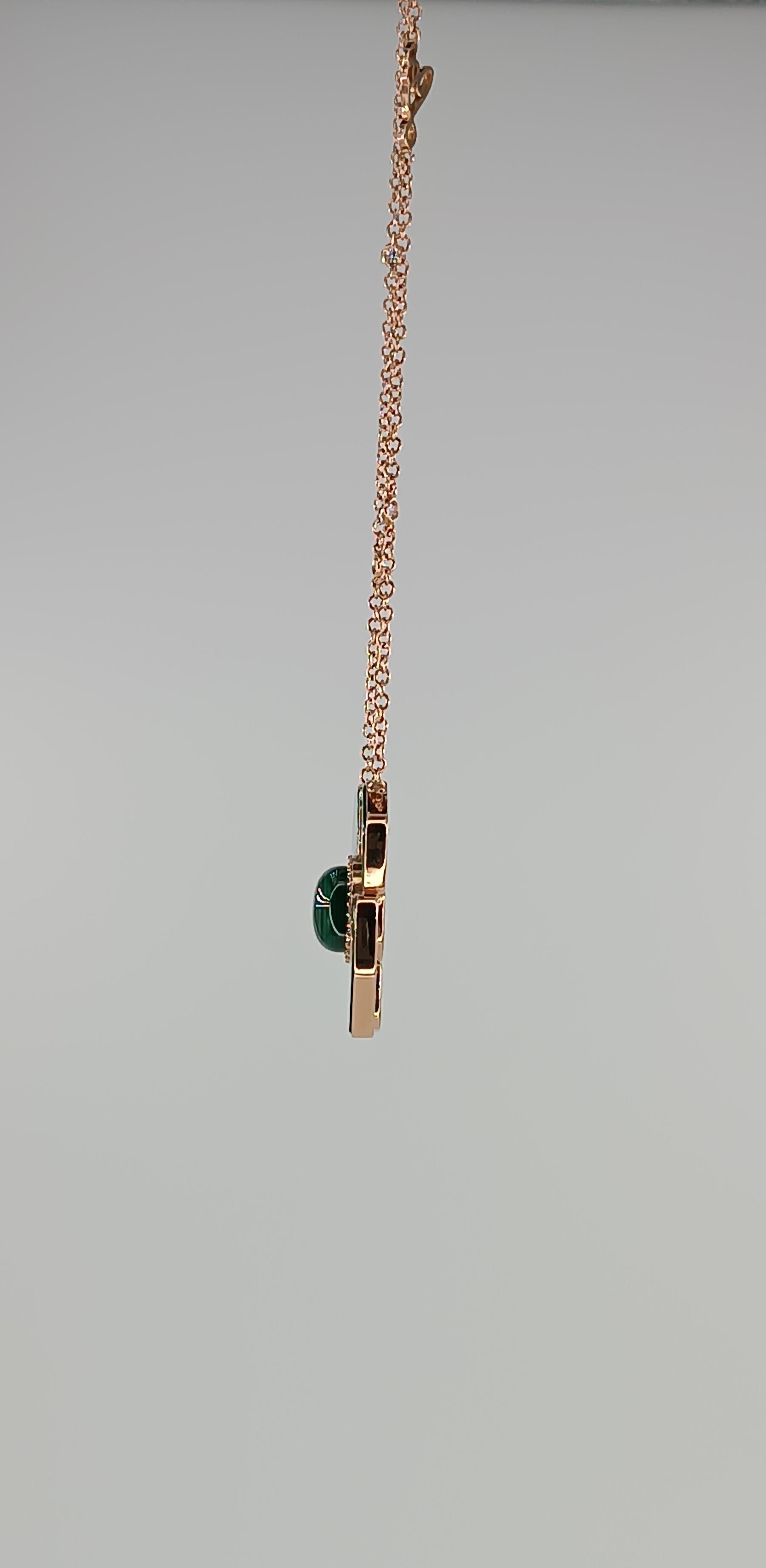 18 Carat Rose Gold Grams 14.35 Malachite Diamonds 0.22 Carats Necklace For Sale 2