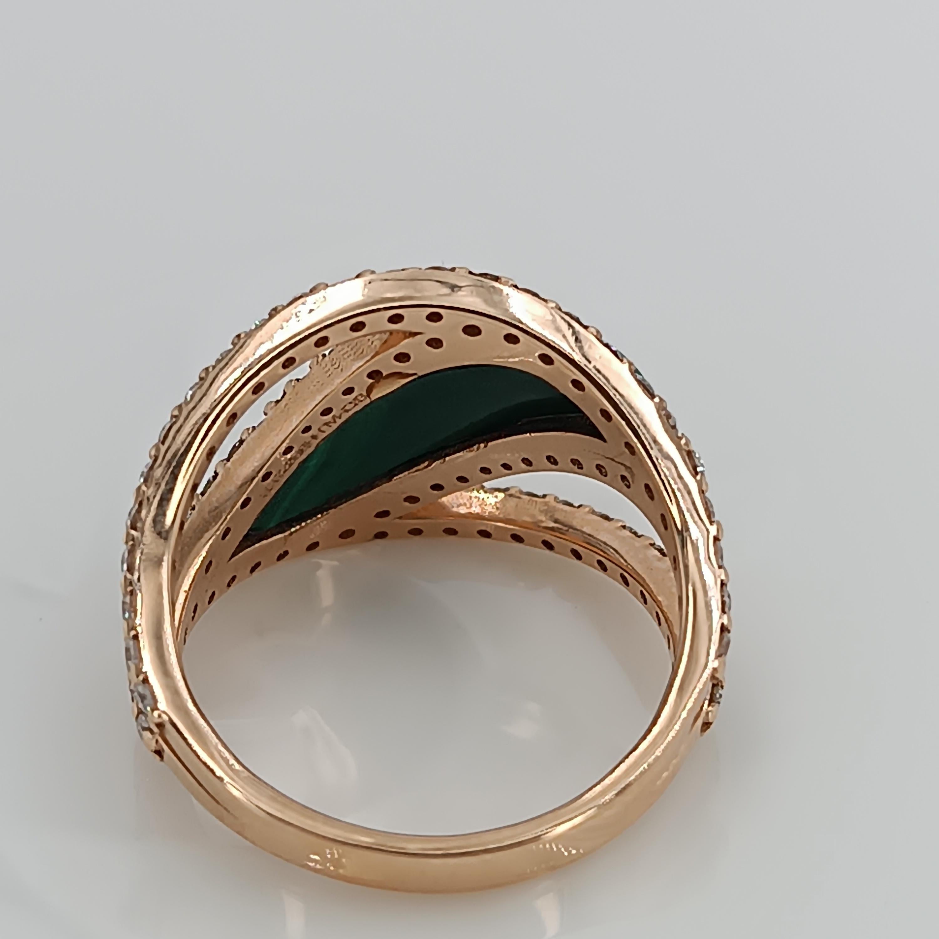 18 Carat Rose Gold   Malachite 72  Diamonds 0.72  Carats Cocktail Ring  In New Condition For Sale In Milano, MI