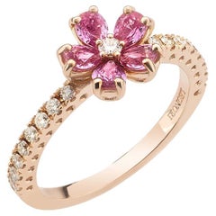 18 Carat Rose Gold, Pink Sapphire and Diamonds, Ring "Cherry Blossom"