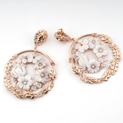 18 Carat Rose Gold-Plated 925 Sterling Silver Sea Shell Cameo Earrings