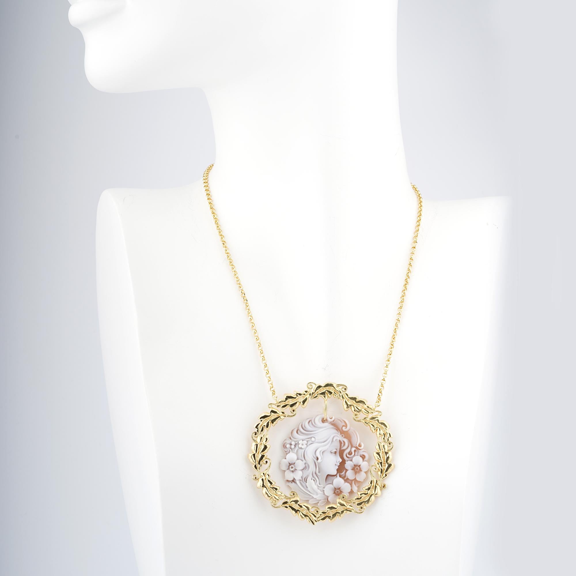 Artisan 18 Carat Rose Gold-Plated 925 Sterling Silver Sea Shell Cameo Necklace For Sale