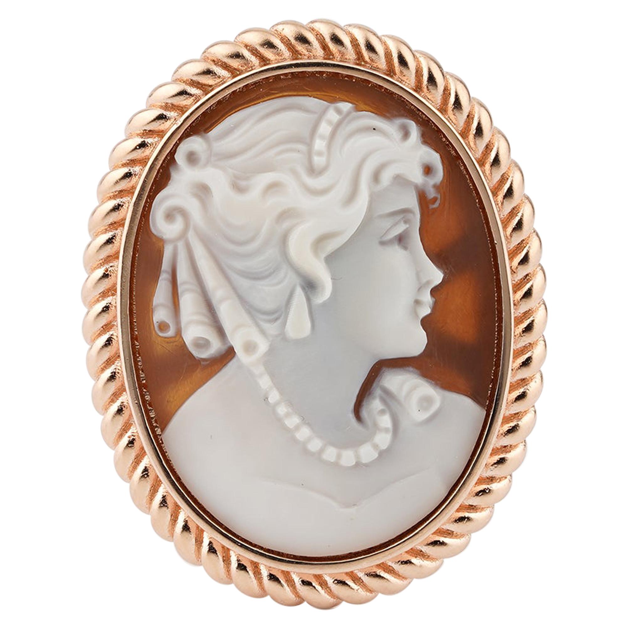 18 Carat Rose Gold-Plated 925 Sterling Silver Sea Shell with Sea Shell Cameo Adj For Sale