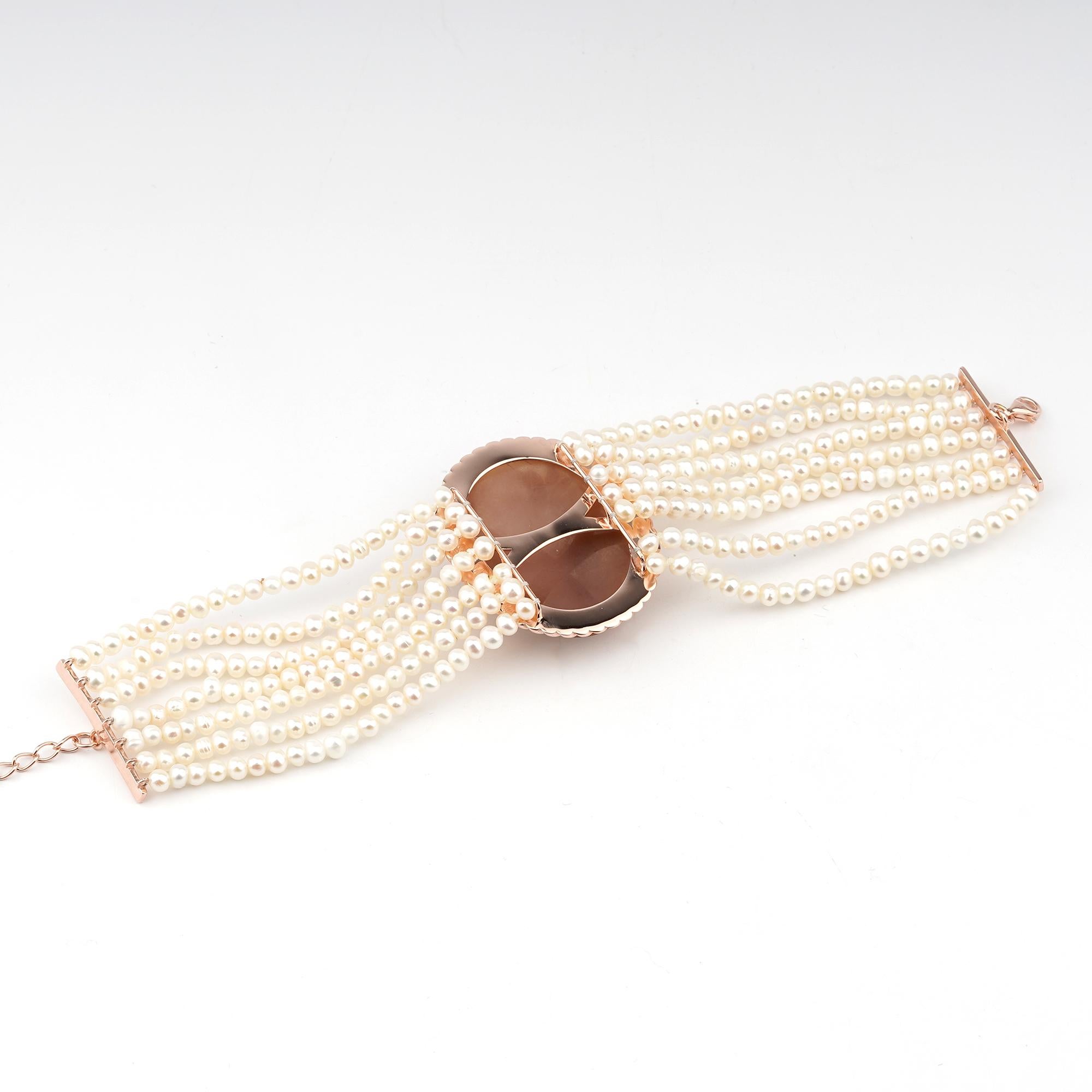 18 Carat Rose Gold-Plated 925 Sterling Silver with Sea Shell Cameo Bracelet In New Condition For Sale In Marcianise, IT